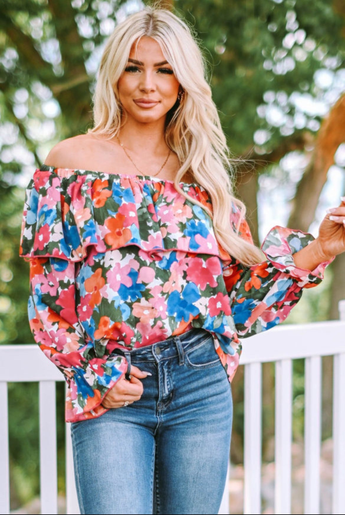 Floral Print Ruffled Off Shoulder Blouse