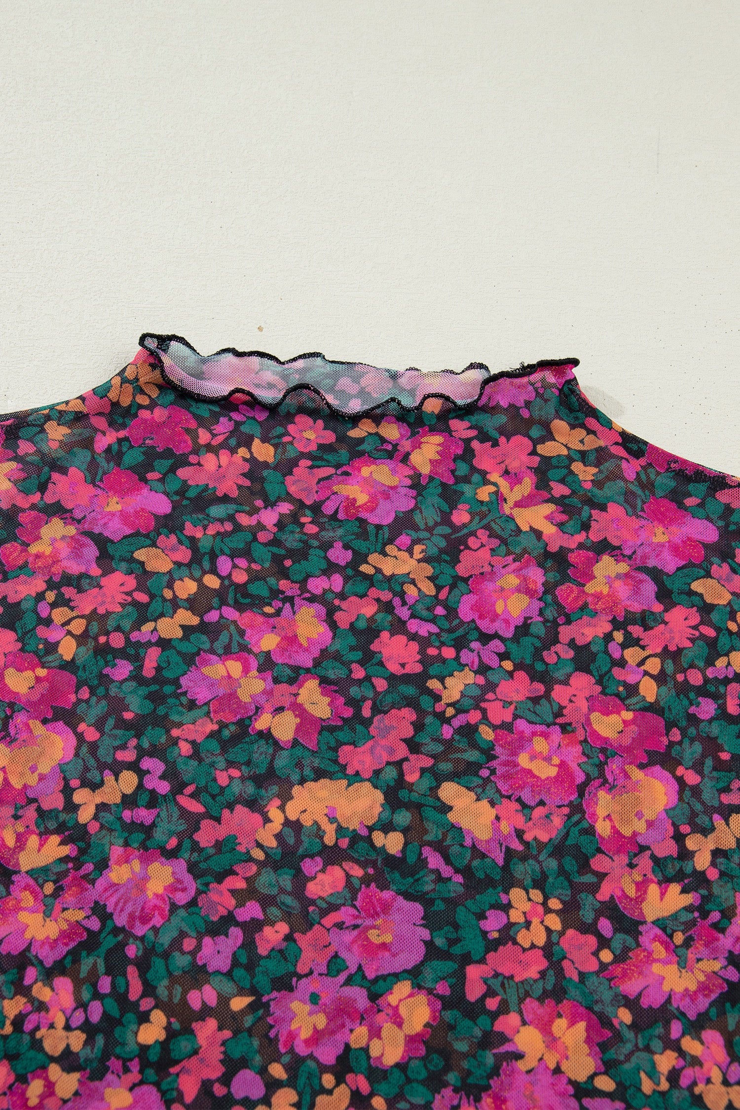 Rose Retro Floral Printed Mesh Short Sleeve Top