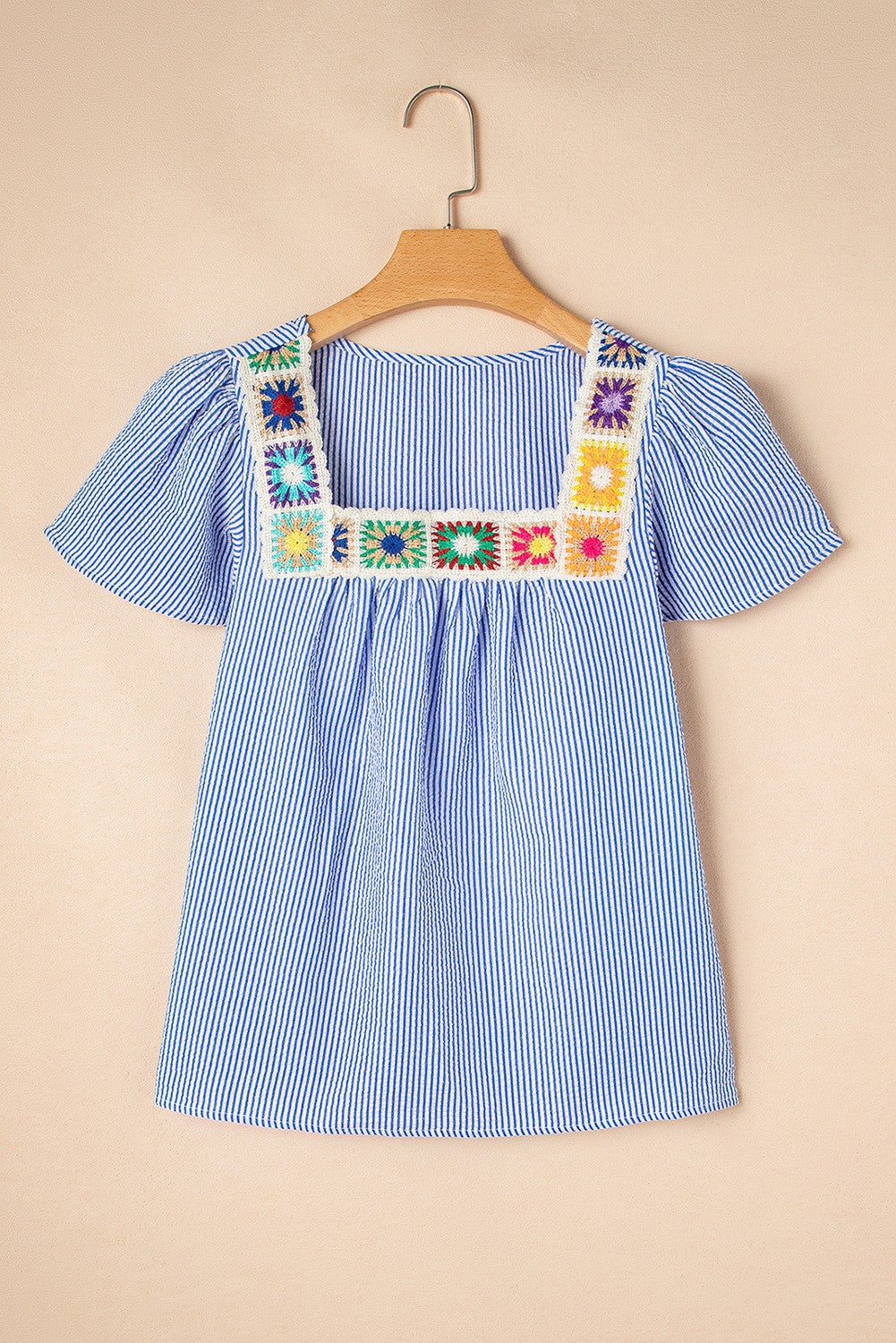 Striped Crochet Applique Boho Blouse