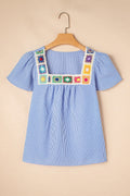 Striped Crochet Applique Boho Blouse